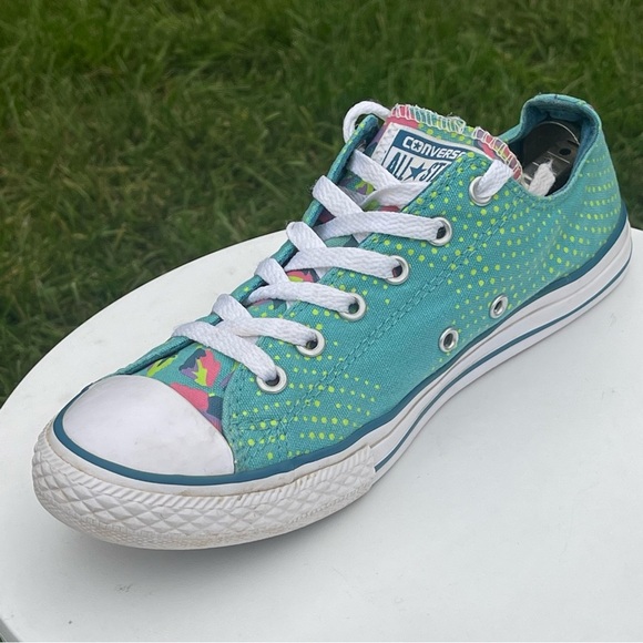 Converse CT All Star Ox Shoes Womens 6.5 Youth 5 Blue Neon Polka Sneaker 654216F - Picture 8 of 14